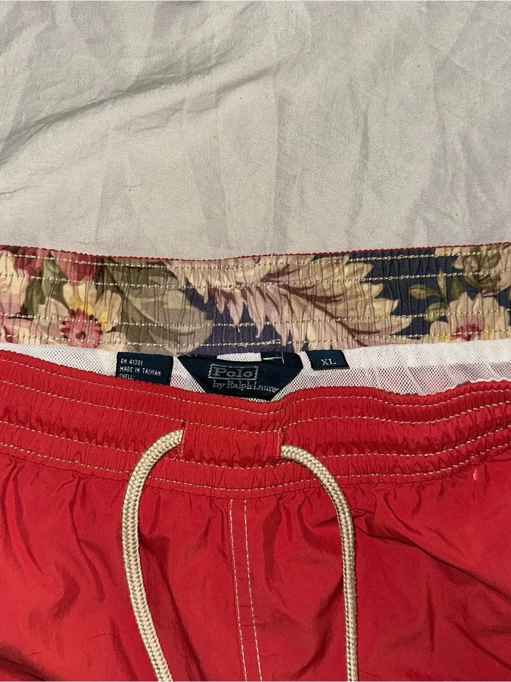 Vintage 90s Polo Ralph Lauren Swim Trunks Red Floral Waistband Shorts Mens XL